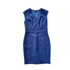 Brooks Brother Bonotto dress fitted petite V neck sleeveless blue
